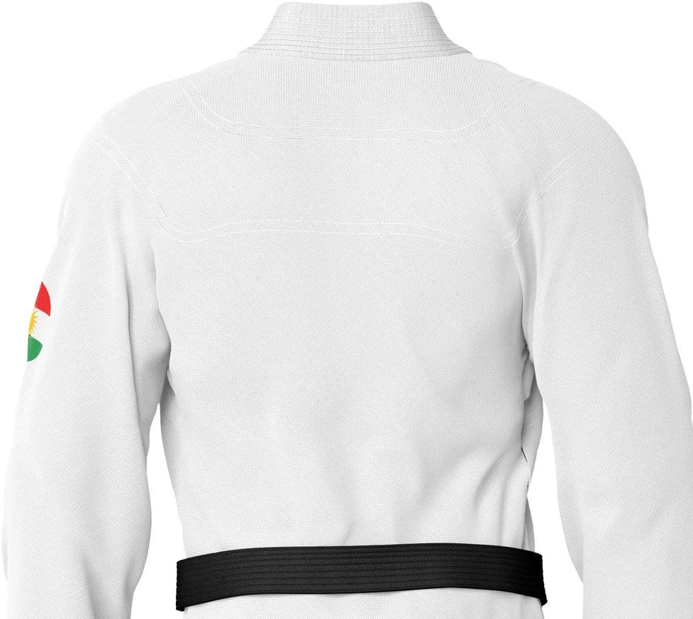 Premium Kurdish White Sublimation Brazilian Pearl Weave Jiu Jitsu Gi - Built in Rash Guard - with Rash Guard Lining (BJJ GI)
