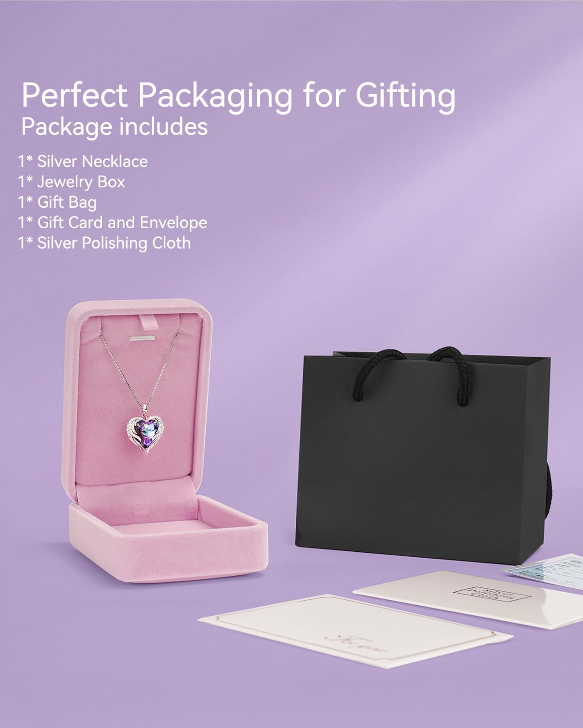 925 Silver Heart Necklace for Women, Dainty Heart Crystal Pendant Necklace with Box Packaging as Birthday Christmas Gift for Wife, Daughter, Girlfriend, Friends