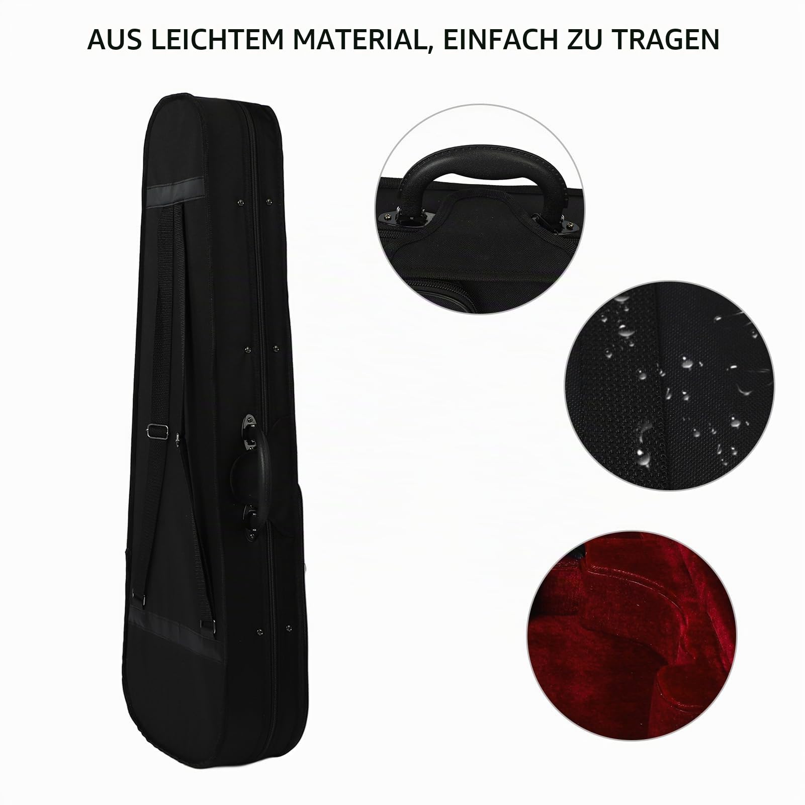 Ukulele Tasche, 4/4-Geigenkoffer-Rucksack, 4/4-Geigenkoffer Professioneller Verstellbarer Riemen für Spieler (Rotes Futter) Geigenkoffer 4/4