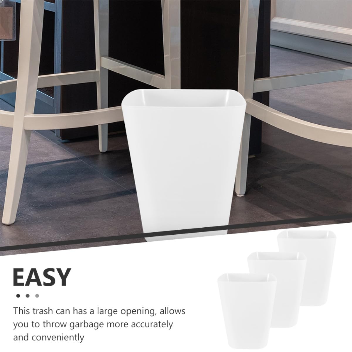 3pcs Outdoor Trash Bin Small Square Wastebasket White Sturdy Garbage Can for Office Bathroom Kitchen Storage and Organization