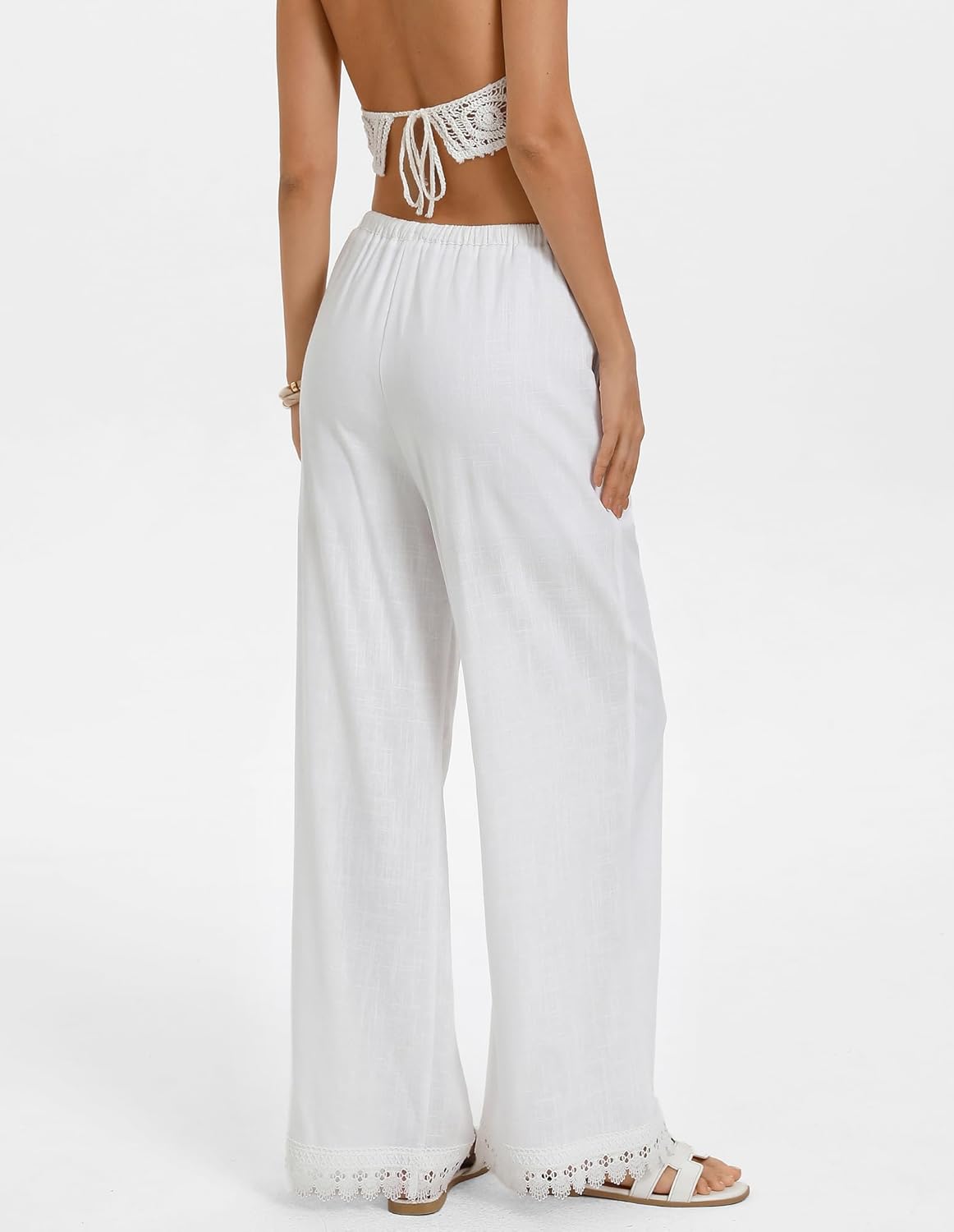 GRACE KARIN Women Linen Pants Wide Leg Casual Palazzo Pants Flowy Beach Summer Trousers Pants with Pockets - Image 4