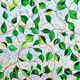 Conkov Fensterfolie Transluzente Bunt mit Regenbogen Effekt, Kein Kleber, Dekorativ für Zuhause, Büro oder Geschäftsräume, Halbmond-Backing mit Blätter, 60 x 200 cm