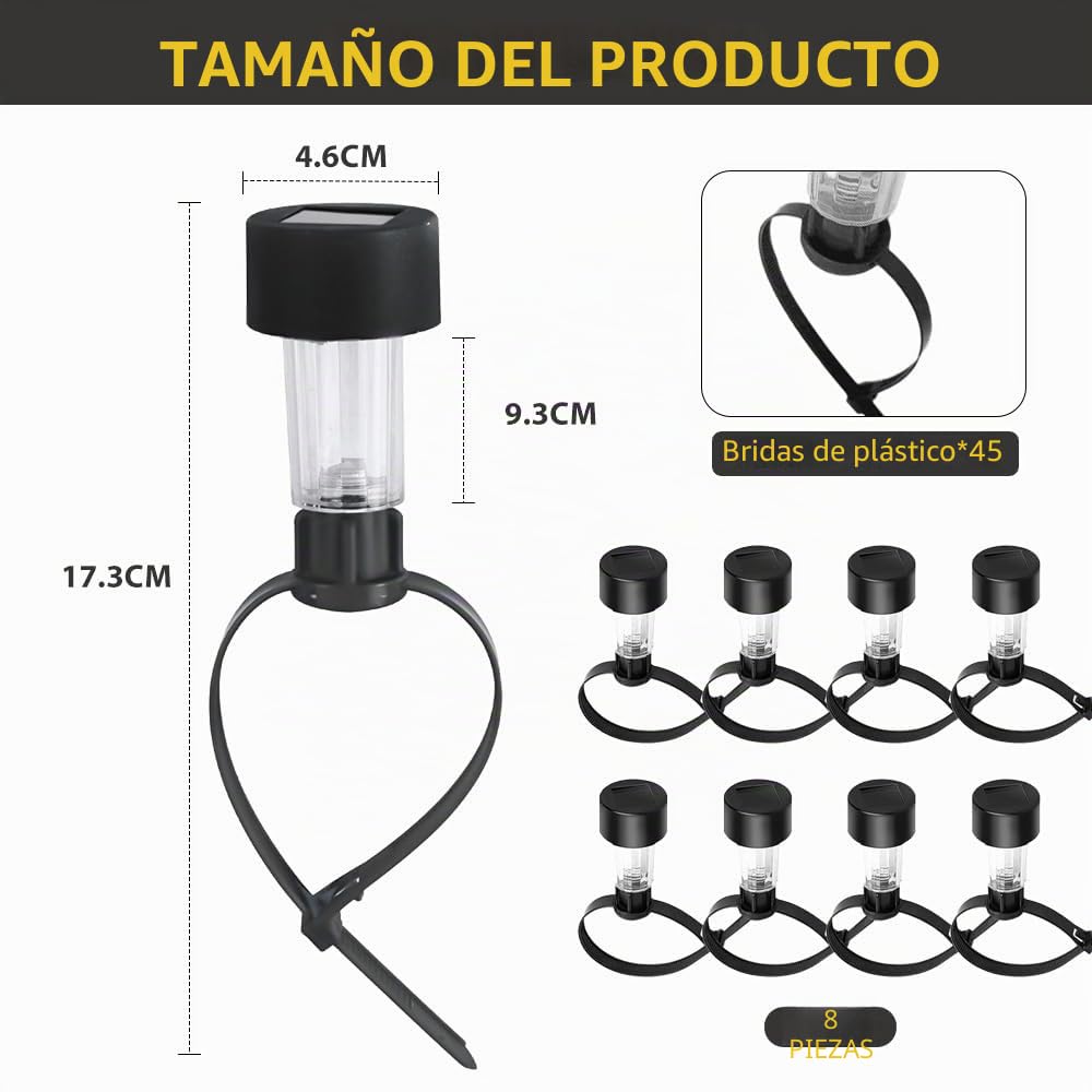 Luz Solar para Piscina, 8 Piezas Luz Solar Piscinas, Impermeable Luces Piscina, Luces Solares Piscina, Luces Solares LED Exterior Jardin, para Jardín, Patio, Calzada, Piscina y Camping