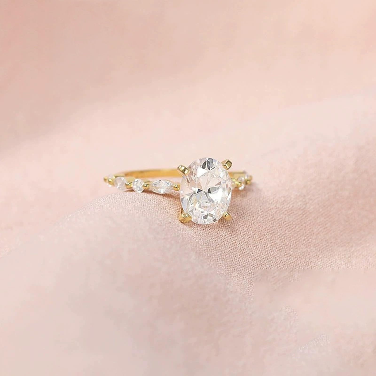 Alliances pour femme en argent sterling, 8 x 10 mm 3 carats avec oxyde de zirconium ovale 3 carats, ensemble d'alliances pour elle avec oxyde de zirconium, taille H 1/2 W 1/2
