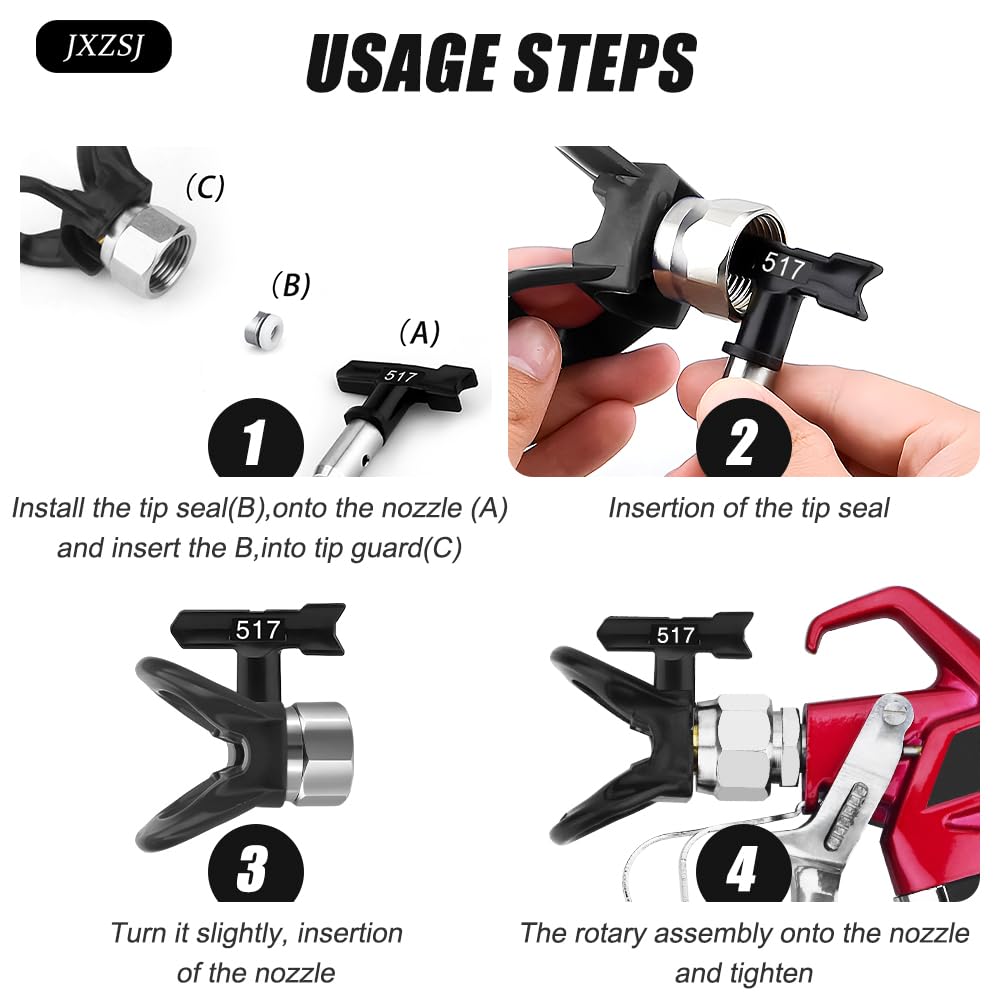 Juego de 14 puntas de pulverización de pintura sin aire, 6 puntas de pulverización sin aire, 2 protectores de punta, 6 filtros de pistola de pintura sin aire, colador de succión de entrada 288716 y