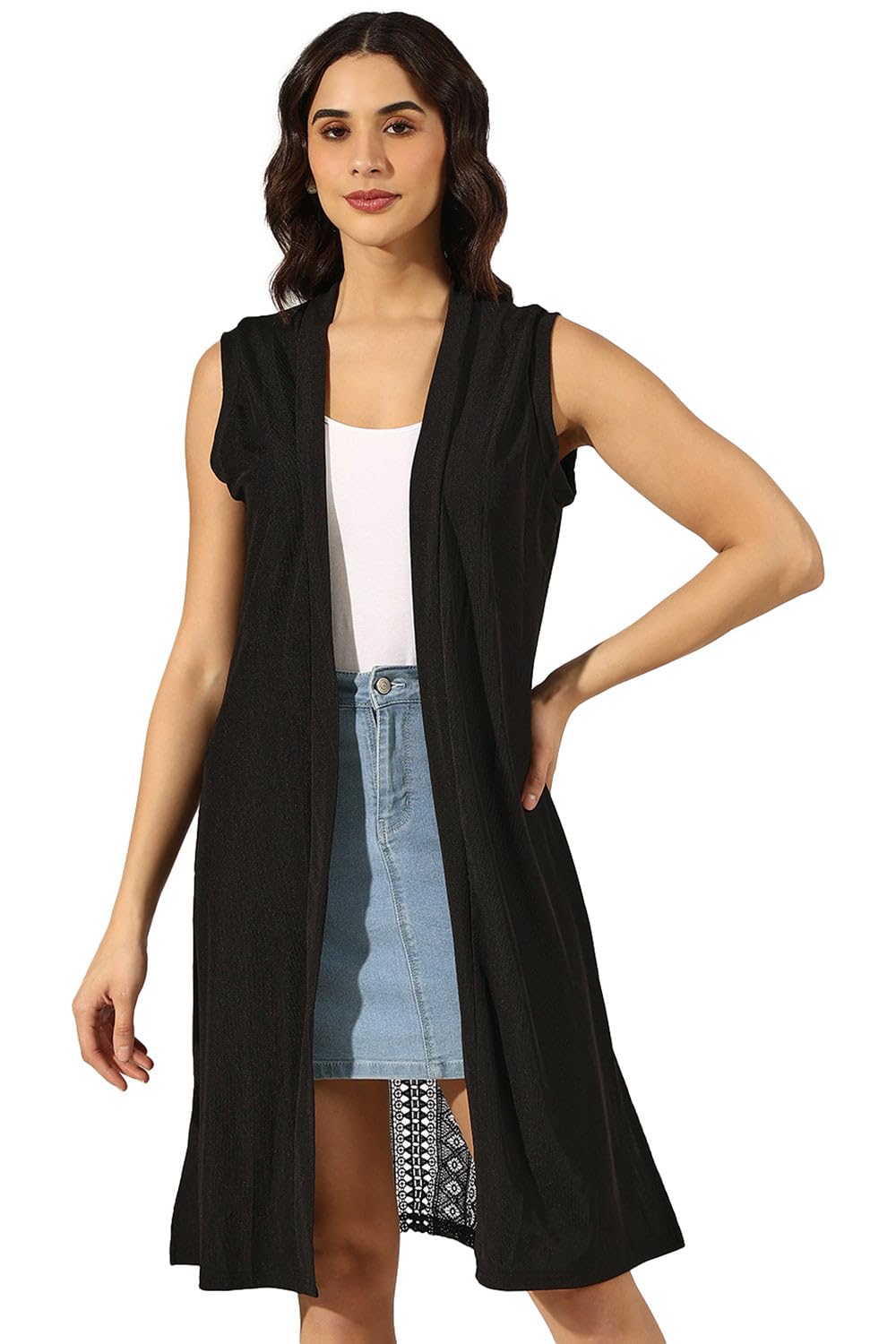 Basic Women's Black Sleeveless Longline Shrug-CHN-362-1_Black-P-image-31