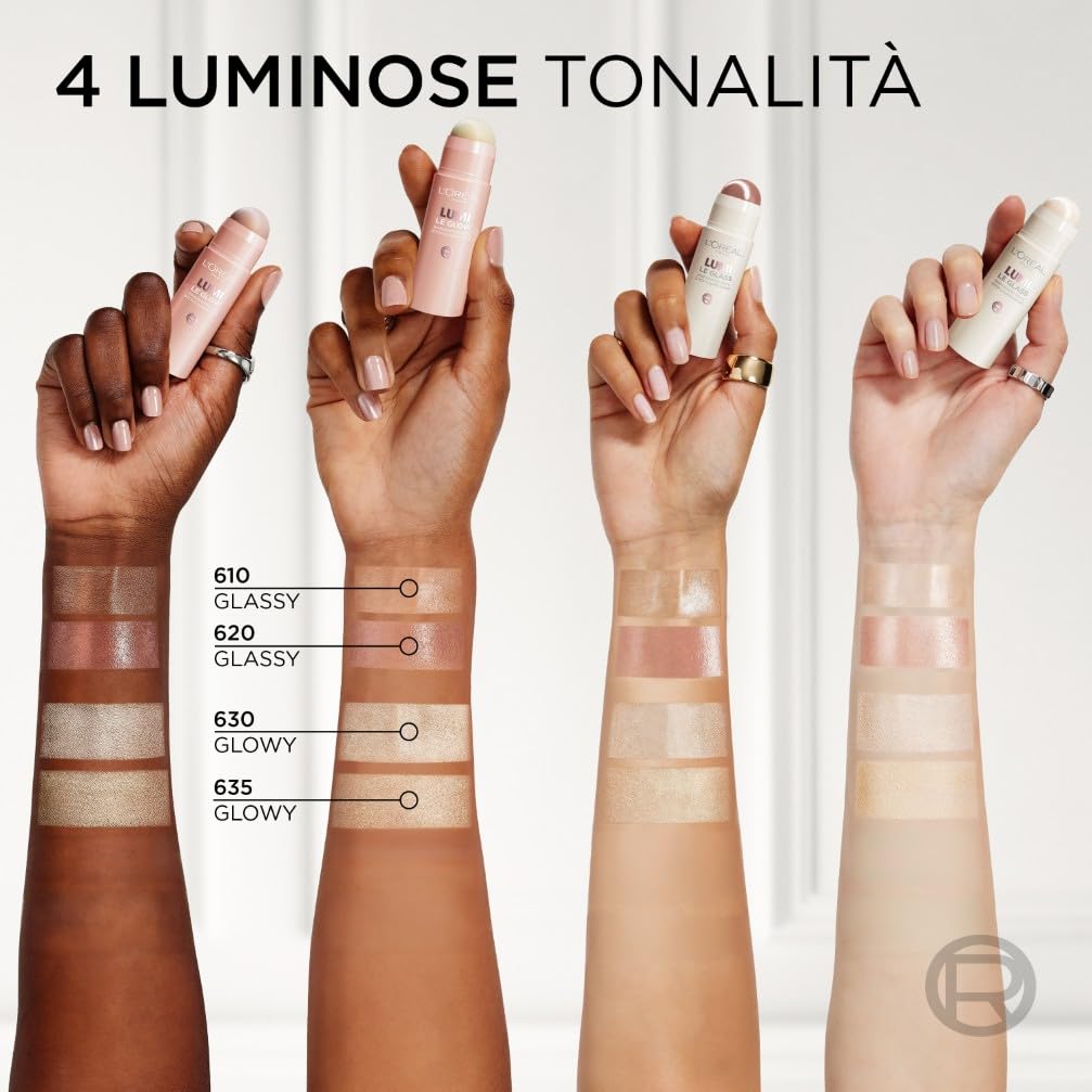 L'Oréal Paris Stick Illuminante Multi-Uso, Per Viso e Corpo, Pelle Luminosa e Radiosa, Effetto Glow Intenso e Istantaneo, Finish che Riflette la Luce, Lumi Glass, Tonalità: 610 Pearl Eclat, 5 gr