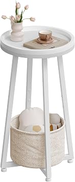 HOOBRO Small Round Side Table, 2-Tier Round Sofa End Table
