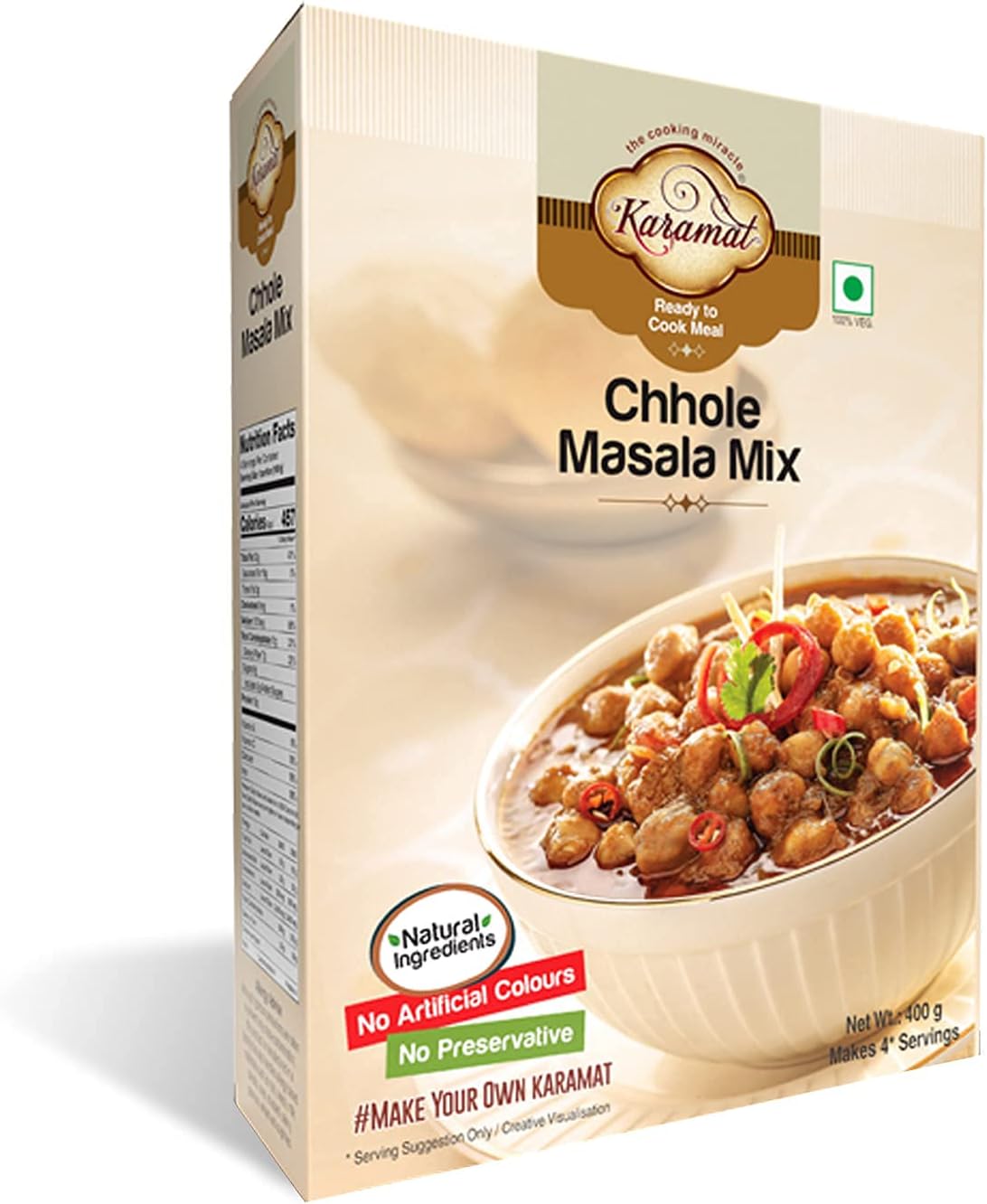 Karamat Chole Masala Mix, (Veg, 400g Mix, Upto 4* Servings), MYO, Ready to Cook, Chole Chana Mix, No Preservatives and Artificial Colours, Pantry Items, Magic Masala Powder, Chef's Art, Sabji Masala