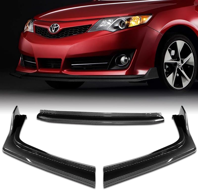 HK 3pcs Body Kit Front Bumper Lip Spoiler Splitter Compatible with 2012 2013 2014 Toyota Camry SE (Carbon Painted)