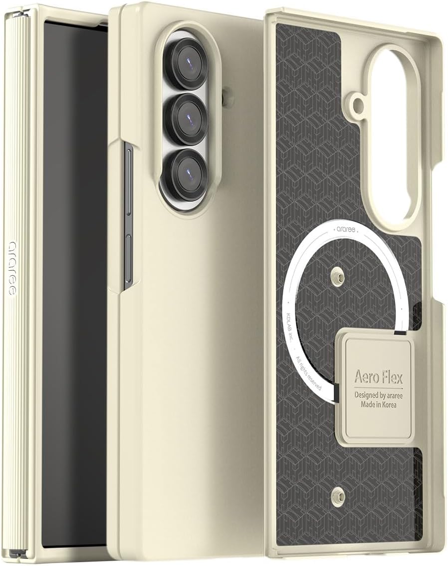 araree AR27936GZFD7 Aero Flex M Cream [Compatible with Qi2/MagSafe Magnetic Adsorption Unique Design Hinges Protection Shockproof Polycarbonate Material Hinges TPU Protective Band Precision Protection