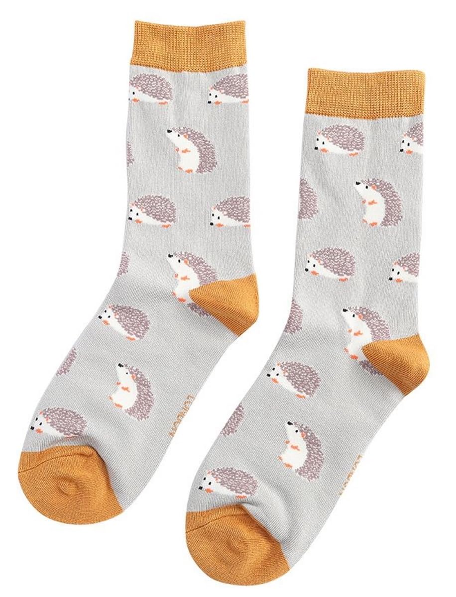 Lilyrosa Women's Cute Grey Hedgehog Socks, Girls 3-7 Pink Green Grey Mustard 1 Pair (Cute Grey)