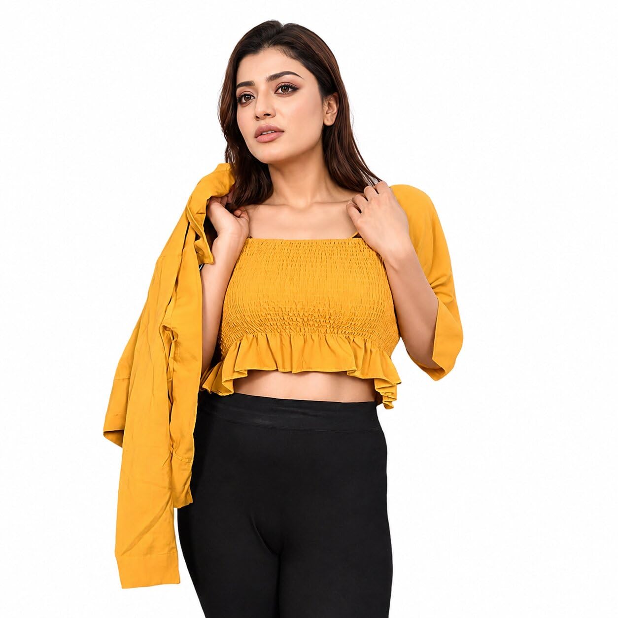 Crop Top with Jacket, Women's Two-Piece Coordinated Set, Dark Green, Machine Wash Cold-image-15