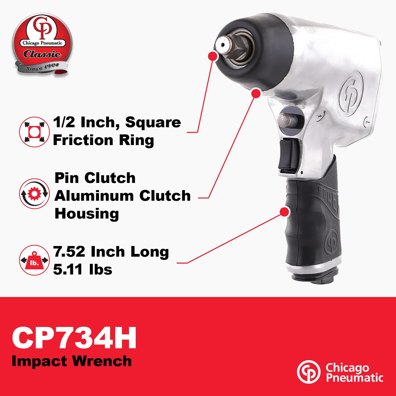 Chicago Pneumatic Air Impact Wrench - 1/2" Drive -3