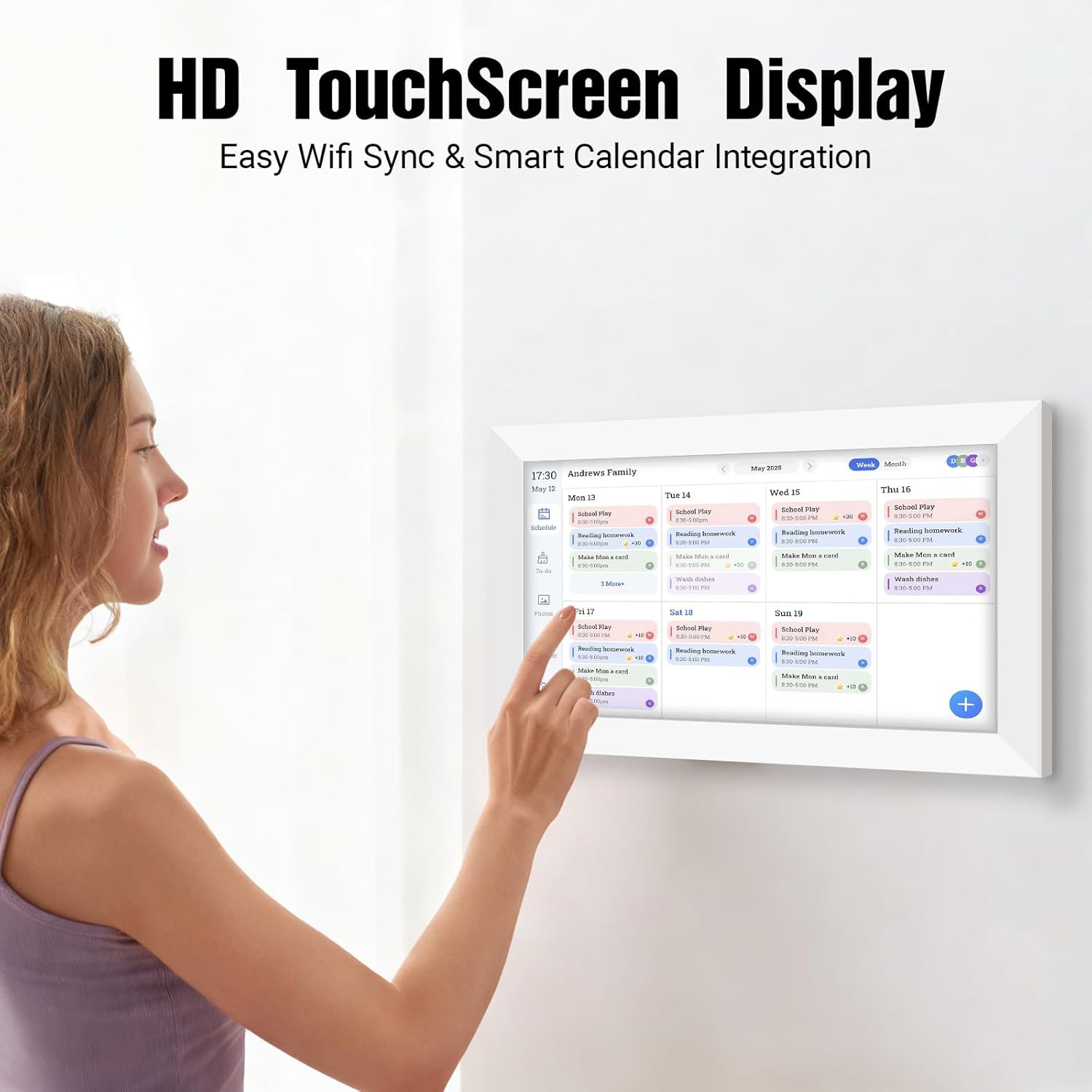 15.6'' Digital Calendar Wall Touch Screen, 1920 * 1080P Electronic Smart Calendar, Digital Picture Frame, Daily Weekly and Monthly Planner, Electronic Chore Chart, White Elephant Gifts for Women, Mom, Teacher, Grandma