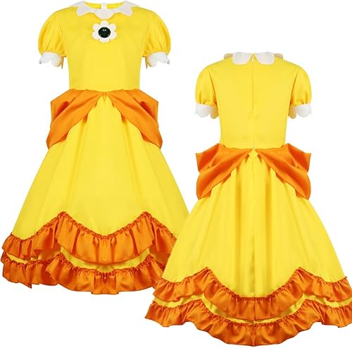 Miniatura 4 de Poboola Disfraz de princesa melocotón de margarita, vestido de cosplay de Super Brothers Rosalina con corona para niños y niñas, disfraz de fiesta