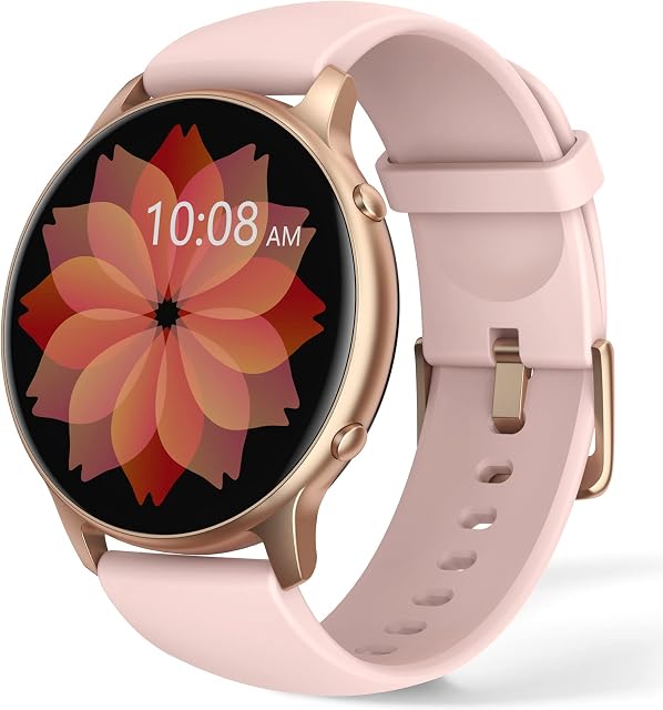 Inteligentny Zegarek Damski, Smartwatch z Pełnym Ekranem Dotykowym 1,32", Wodoodporny Zegarek Sportowy IP68, Monitor Aktywności, Tętno, SpO2, Monitor Snu, Whatsapp, na Androida i IOS, Różowy