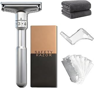 Grooming Kit - Manual Razor - Beard Comb - Absorbent Towel | Durable zinc alloy razor with non-slip grip plus lint-free coral fleece towel and portable beard comb for quick grooming
