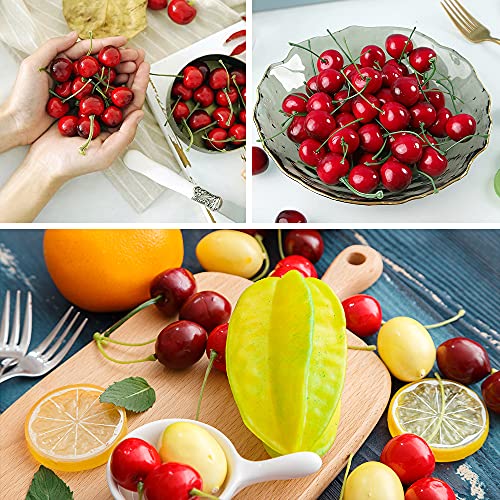 Lueyao Artificial Cherry Fruit Fake Cherries Red Simulation Red Black Cherries Artificial Cherry Decorations Fake Fruit Model Home House Kitchen Party Decoration 100 Pcs #TOP4