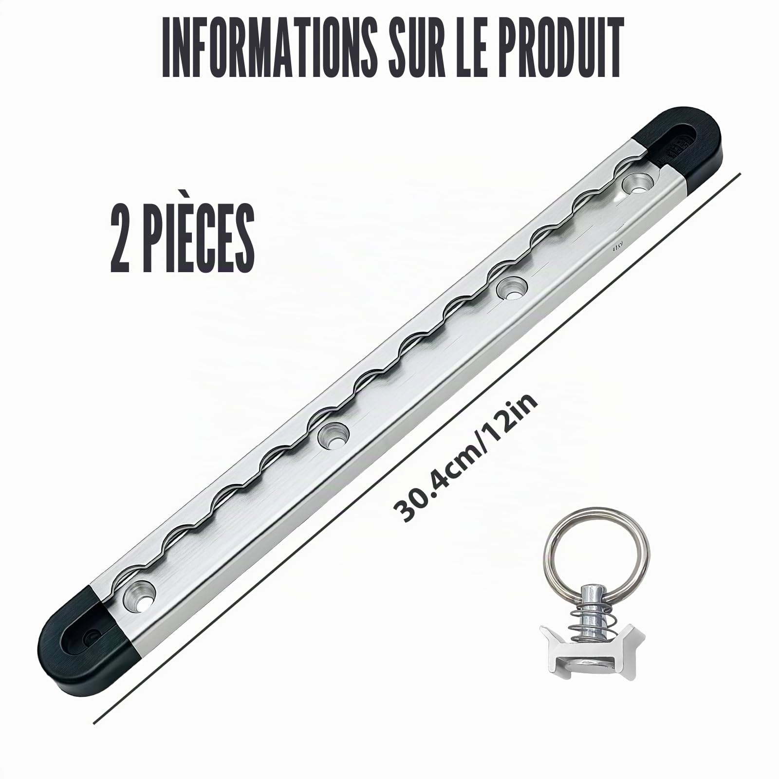 Lot de 2 rails d'aviation en aluminium semi-circulaires avec 4 embouts et 2 œillets d'arrimage, rails d'arrimage, 30 cm pour remorque, voiture, camping-car, camping-car