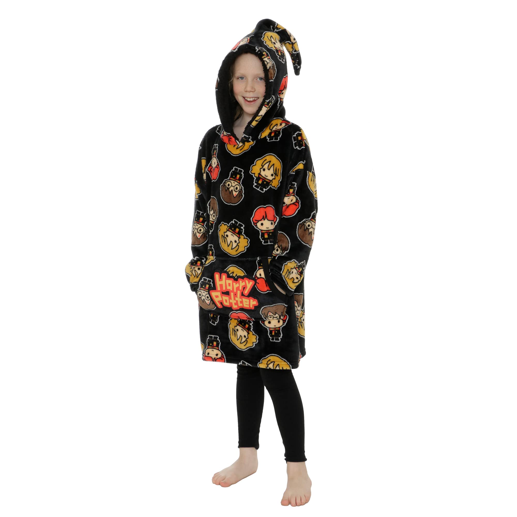 Harry Potter Oversized Hooded Fleece Lounge Gown | Wearable Super Soft Blanket Hoodie Poncho For Kids Teens Gifts for Boys Girls (Multi)