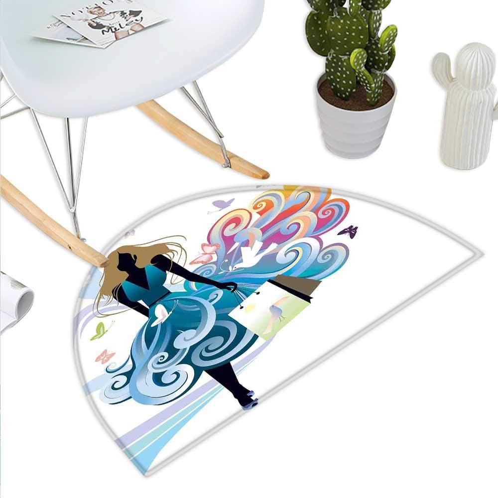 Contemporary Semicircle Doormat Young Woman Silhouette with