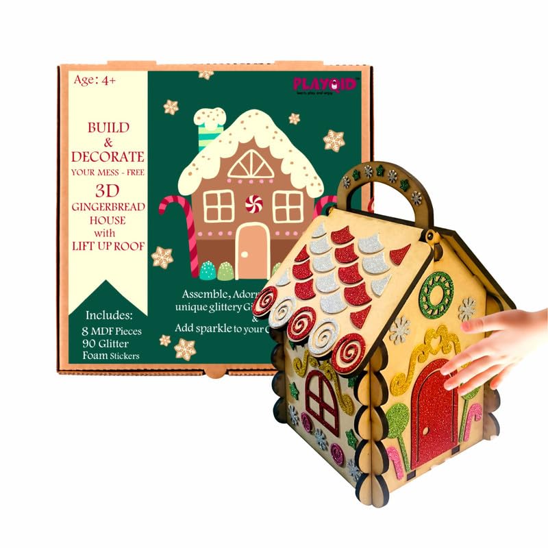 3D Gingerbread House Winter Art & Craft Activity for Kids, 90 Gli...
