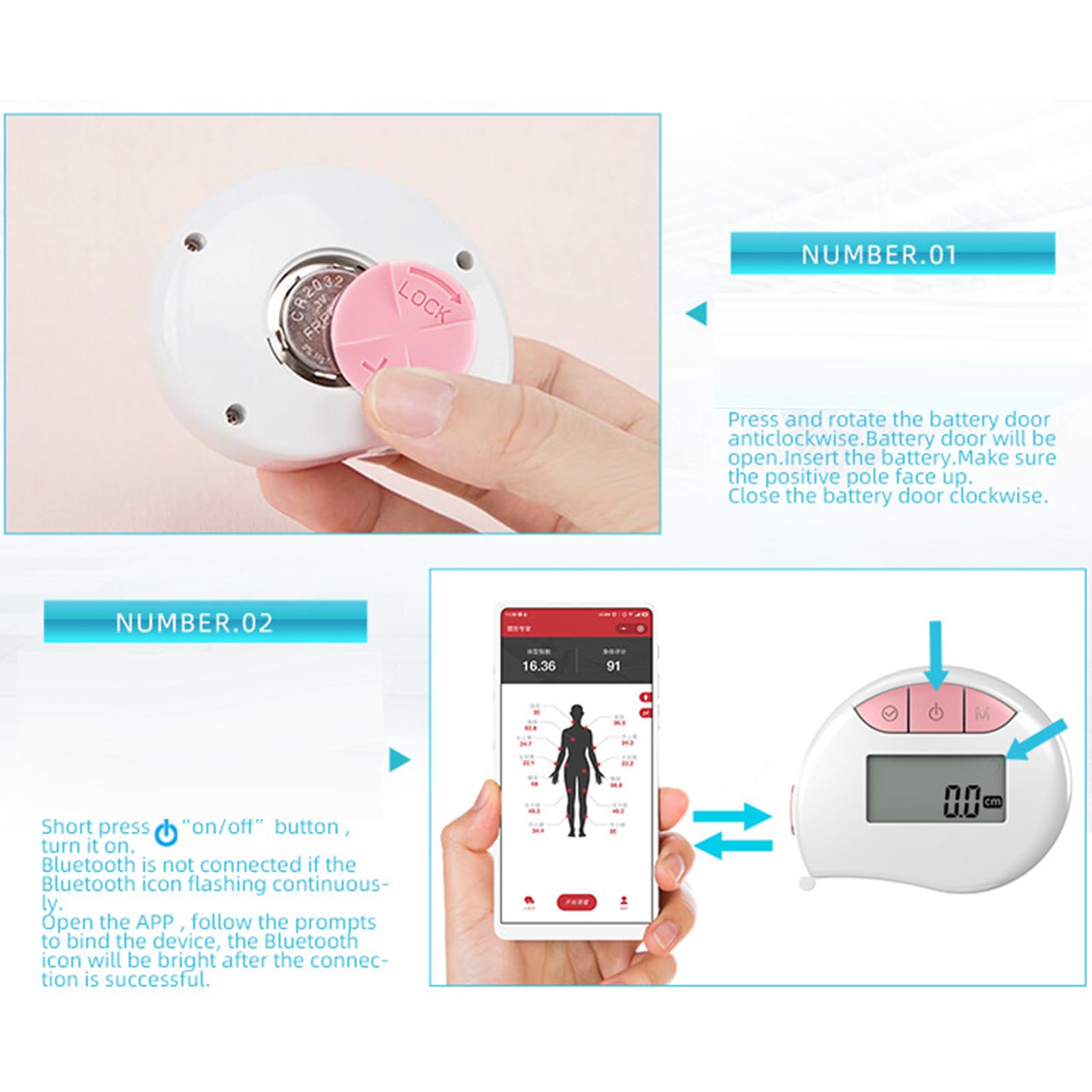 Cinta métrica, cinta métrica, regla compatible con Bluetooth con medición dirigida Cinta suave apta for el control del cuerpo Pérdida de peso Cinta métrica corporal retráctil Cinta de coser(Blue)