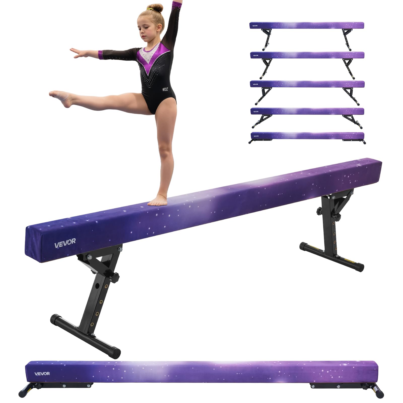 VEVOR Schwebebalken Gymnastik Kinder 241 cm Höhenverstellbar (5-stufig/170/380470/540/565mm), 158,7 kg belastbarer Gymnastikbalken Turnbalken, Balance Balken Balancierbalken für Fitnessstudio
