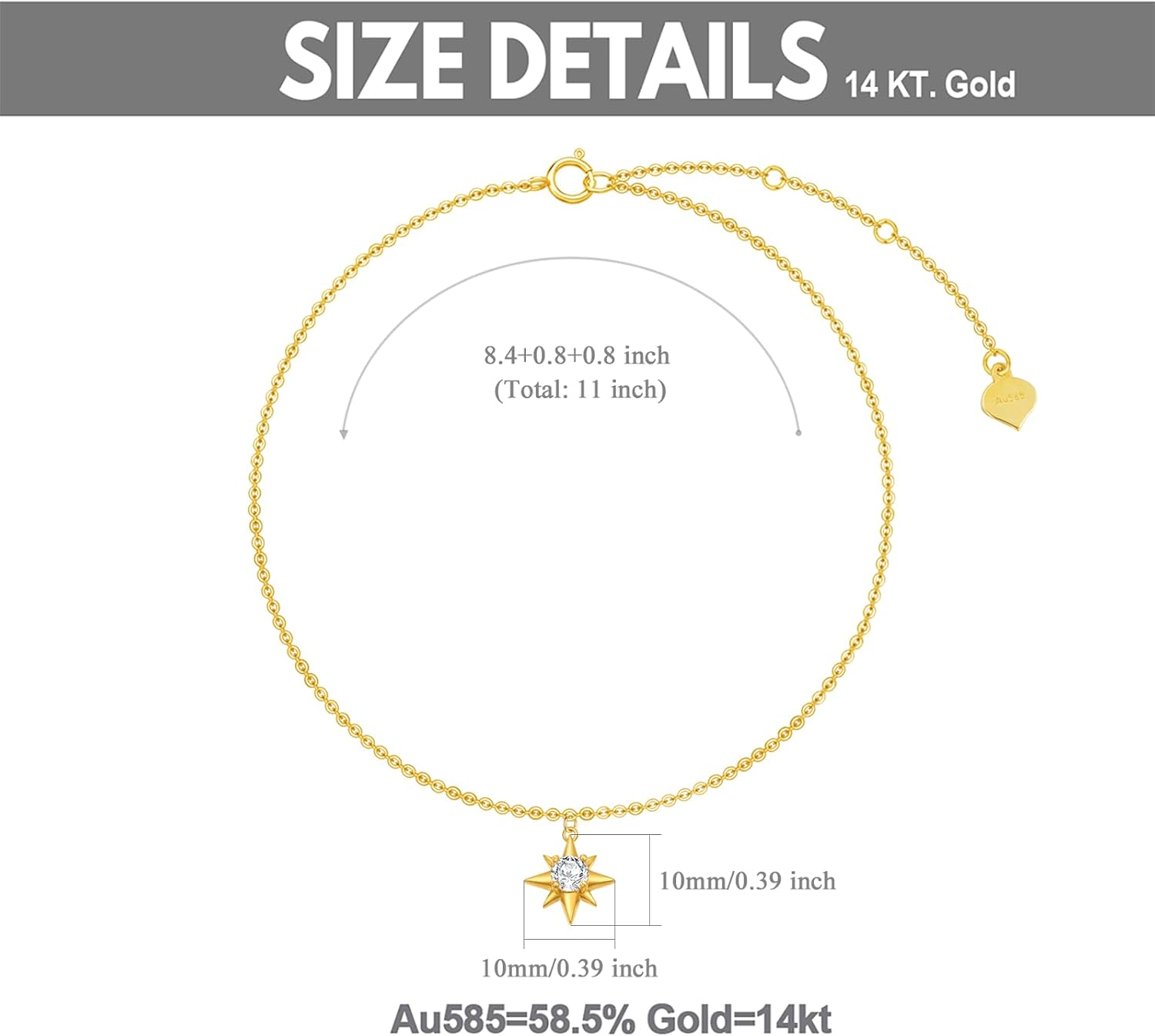 SISGEM 14k Gold North Star Anklet and Moon Stud Earring Set for Women - Image 4
