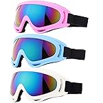 Yidomto Ski Goggles, 3 Pack Anti-Scratch Snow Goggles for Men, Women, Boys, Girls, Kids, Toddlers & Youth, UV 400 Protection for Skiing & Snowboard (Pink/White/Blue)