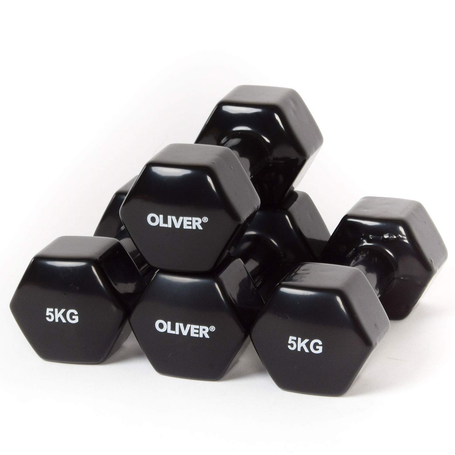 OLIVER Zestaw hantli winylowych, zestaw krótkich hantli, kolor czarny, 2 pary, każda po 5,0 kg fitness