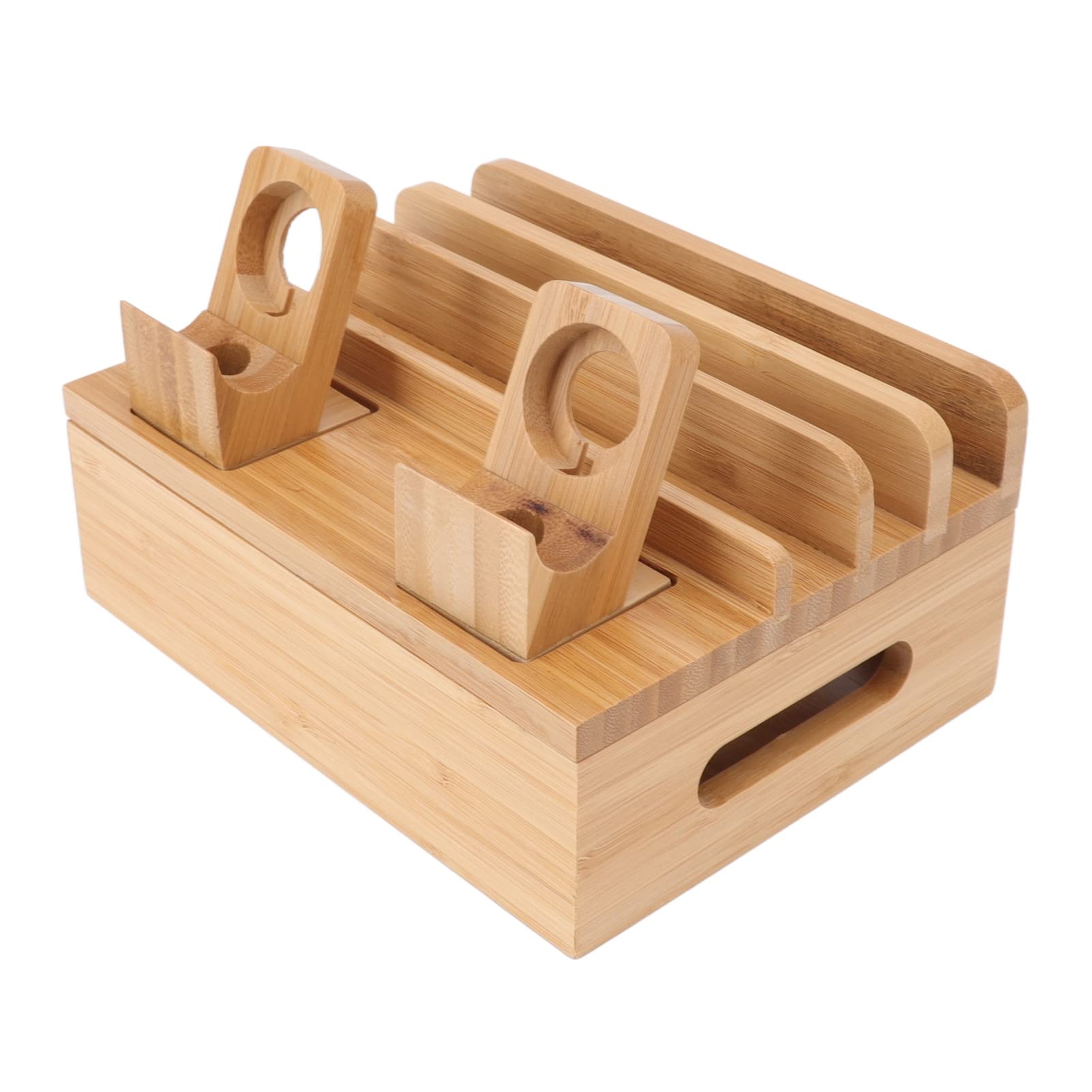 Cryfokt Station de Charge pour Plusieurs Appareils, Support de Rangement avec Support de Montre, Décoration en Bois de Bambou Naturel, Parfait pour la Maison, Le Bureau, Le Camping, (Silver)