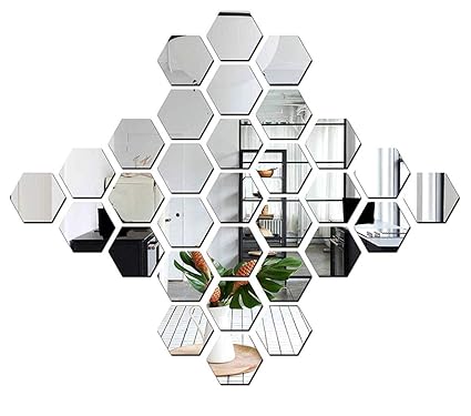 Walltech Hexagon 31 Silver 3D Mirror Acrylic Wall Sticker for Home Decor