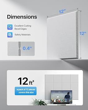 Soundsbay Sound Proofing Panels, Acoustic Panels Self-Adhesive Acoustic wall Panels, High Density Sound Panels White 18 Pack