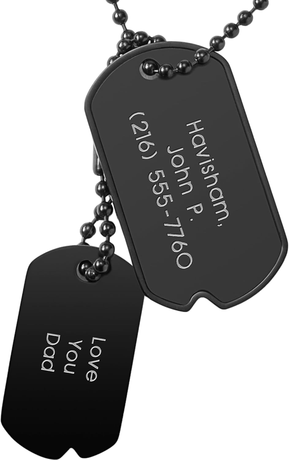 THINGS REMEMBERED Engraved Black Matte Double Dog Tag Necklace for Him