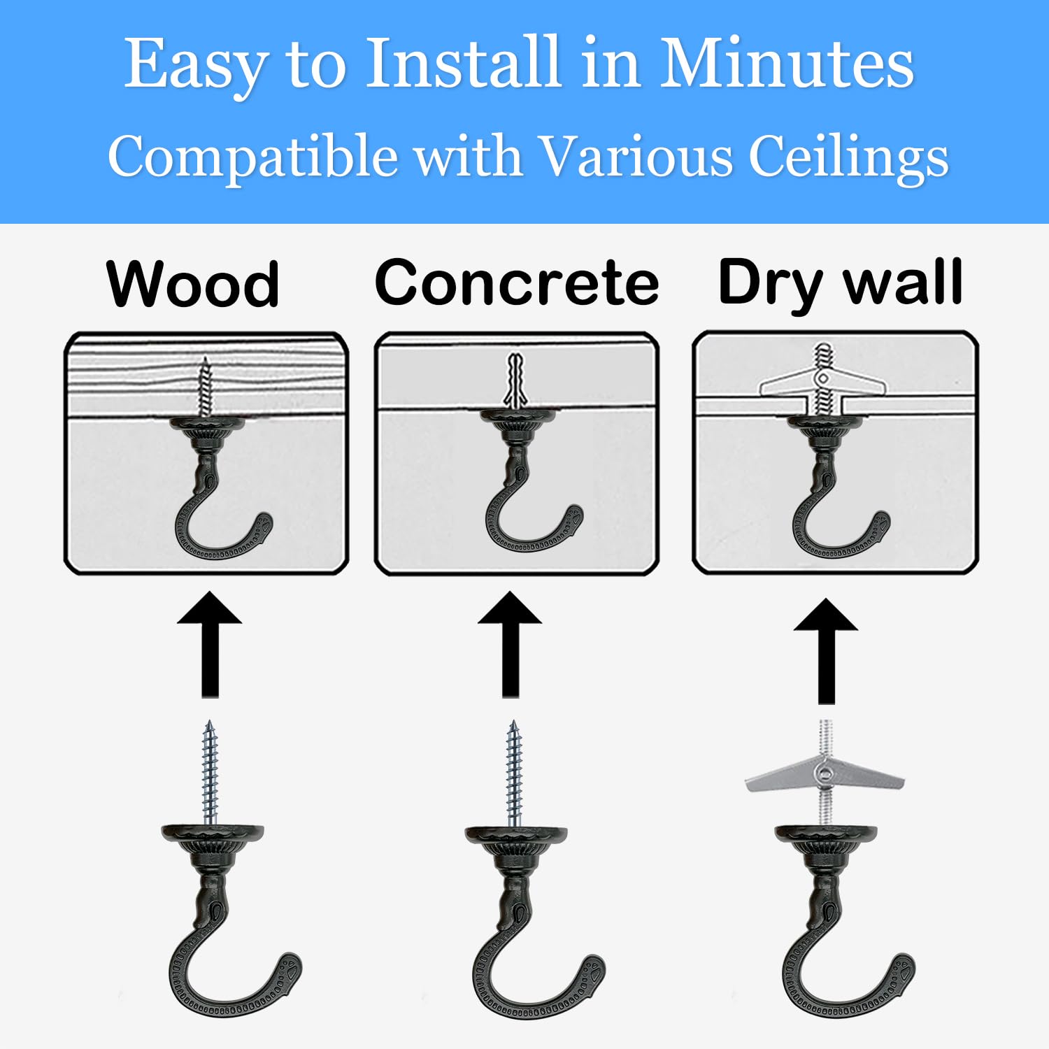 Heavy Duty Ceiling Hooks - Hang Plants & Decor -4 Heavy Duty Ceiling Hooks - Hang Plants & Decor -4