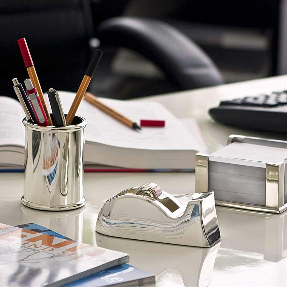 Dispenser di Nastro Adesivo, 13 x 5,5 x 5 cm, Argento Placcato in Argento. Accessori per scrivania in Argento
