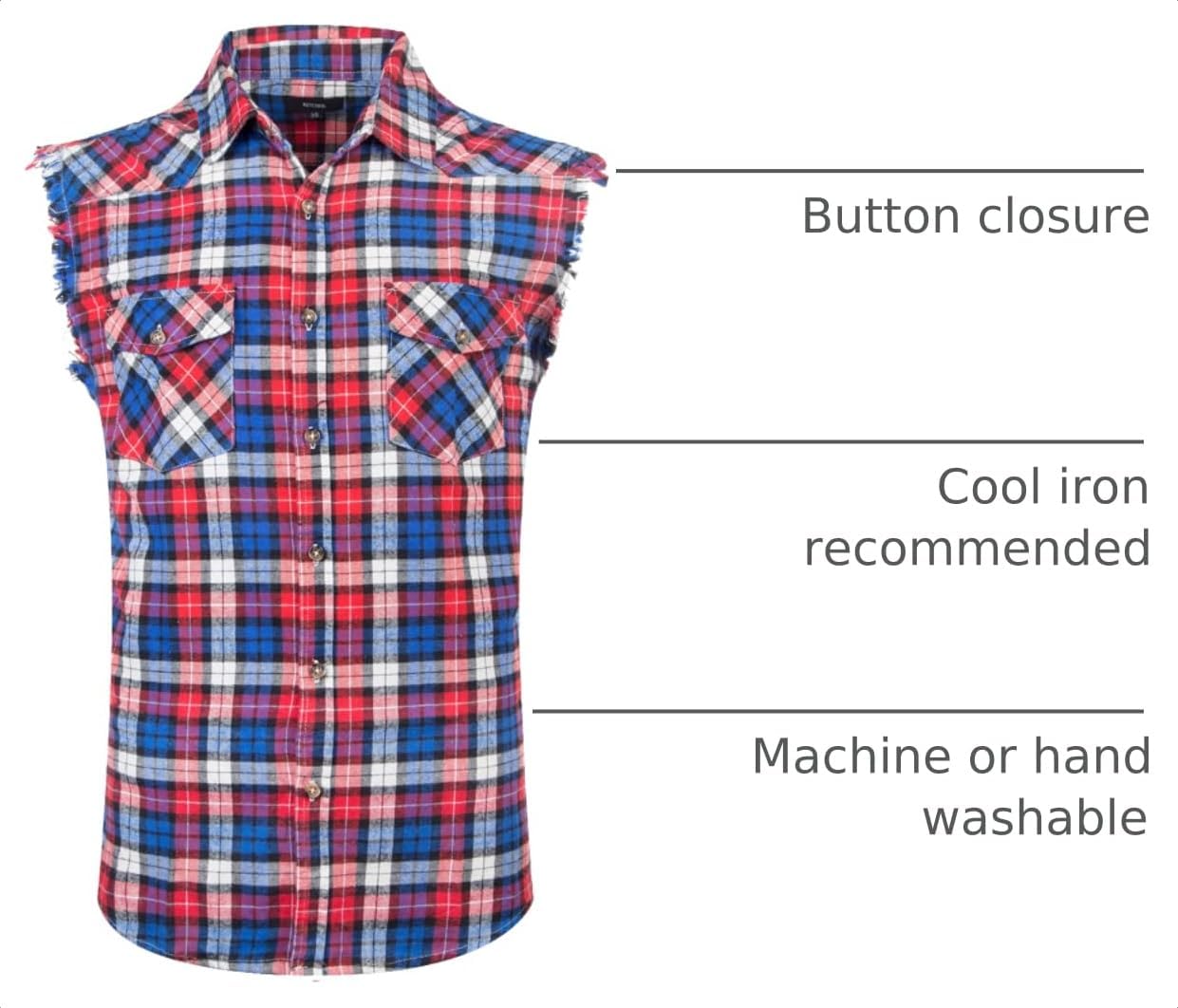 Men's Casual Flannel Plaid Shirt Sleeveless Plus Size Vest