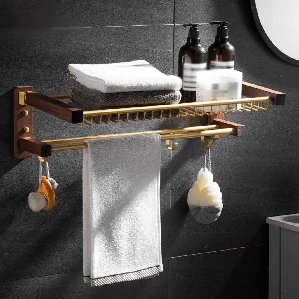 Toallero Toalleros Toalla de toalla móvil plegable con gancho de nuez de nuez de toalla de madera Espacio de aluminio Cepillado Cepillado Toalla Toallero Estante de almacenamiento Toalleros De Baño(Si