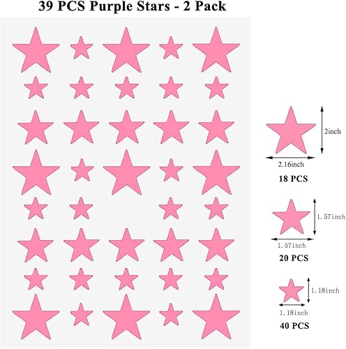 Miniatura 2 de Adhesivo de pared de estrellas, 78 unidades, diseño de estrellas rosas, fácil de despegar y pegar para habitación, decoración de habitación de niños