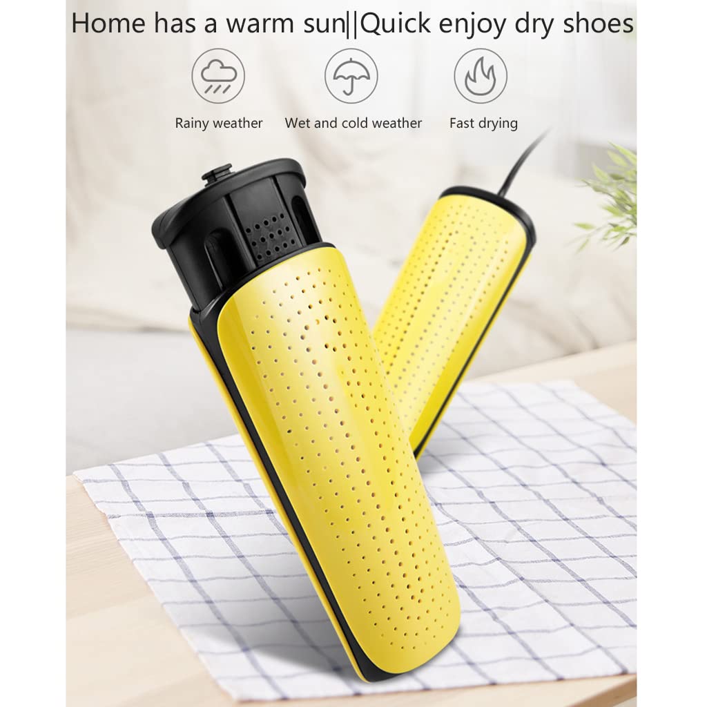 Asciuga Piedi Scaldascarpe Asciugatrice Riscaldamento Dual Core,Scalda Scarpe Elettrico Essiccatore Portatile per Viaggi Domestici Invernali(Giallo)