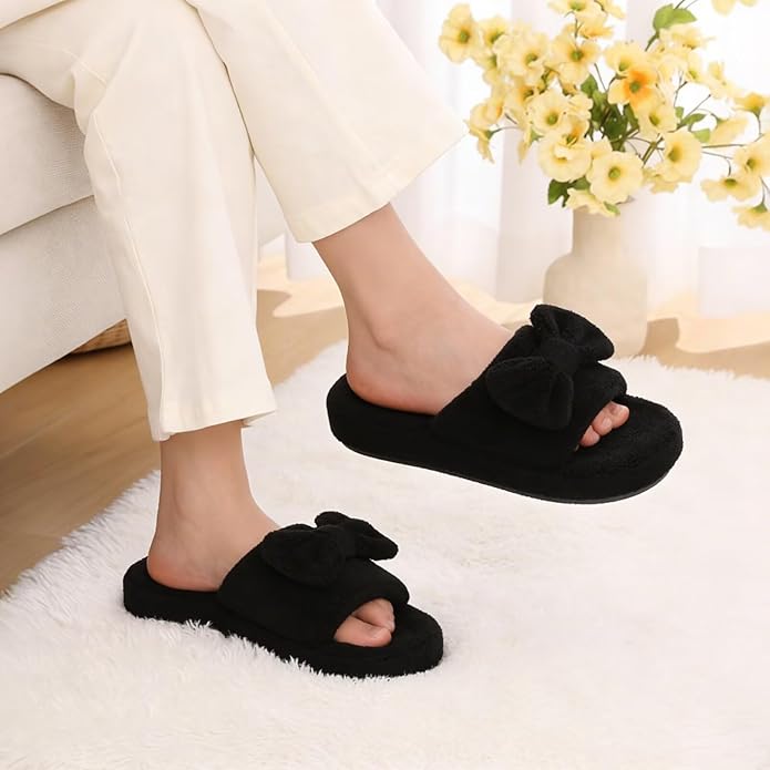 NineCiFun Pantuflas de Mujer con lazo, suela antideslizante, vellón de coral miniatura 2
