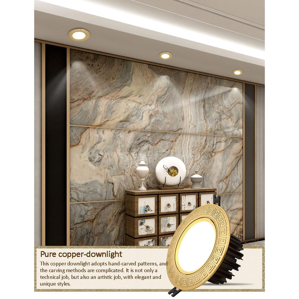 Downlight LED Ultrafino de latón, Foco empotrable para Techo, Downlight LED empotrable para Interiores Regulable de 3000K a 6000K, Luces empotrables Redondas, latón.,Brass
