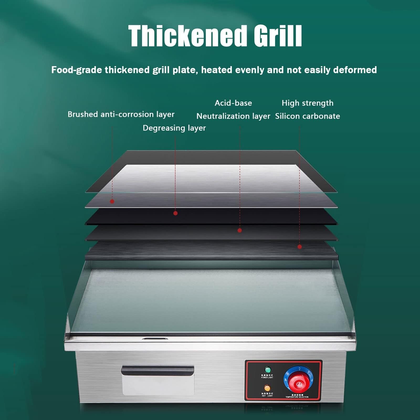 Commercial Electric Griddle Stainless Steel Full Flat Hotplate BBQ Grill, 55cm Large Hotplate, Nonstick Countertop Hot Plate, Thick Cooking Surface for Bacon, Eggs, Steaks, and More