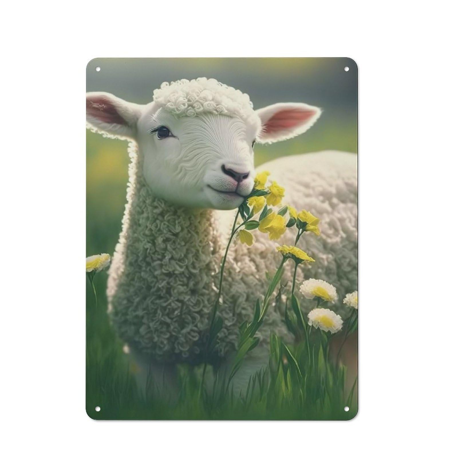 Metal Sign 40x30cm with Cute Lamb for Workshop Wall, Rustic Decor, Wall Decoration for Workshops And Hobby Rooms