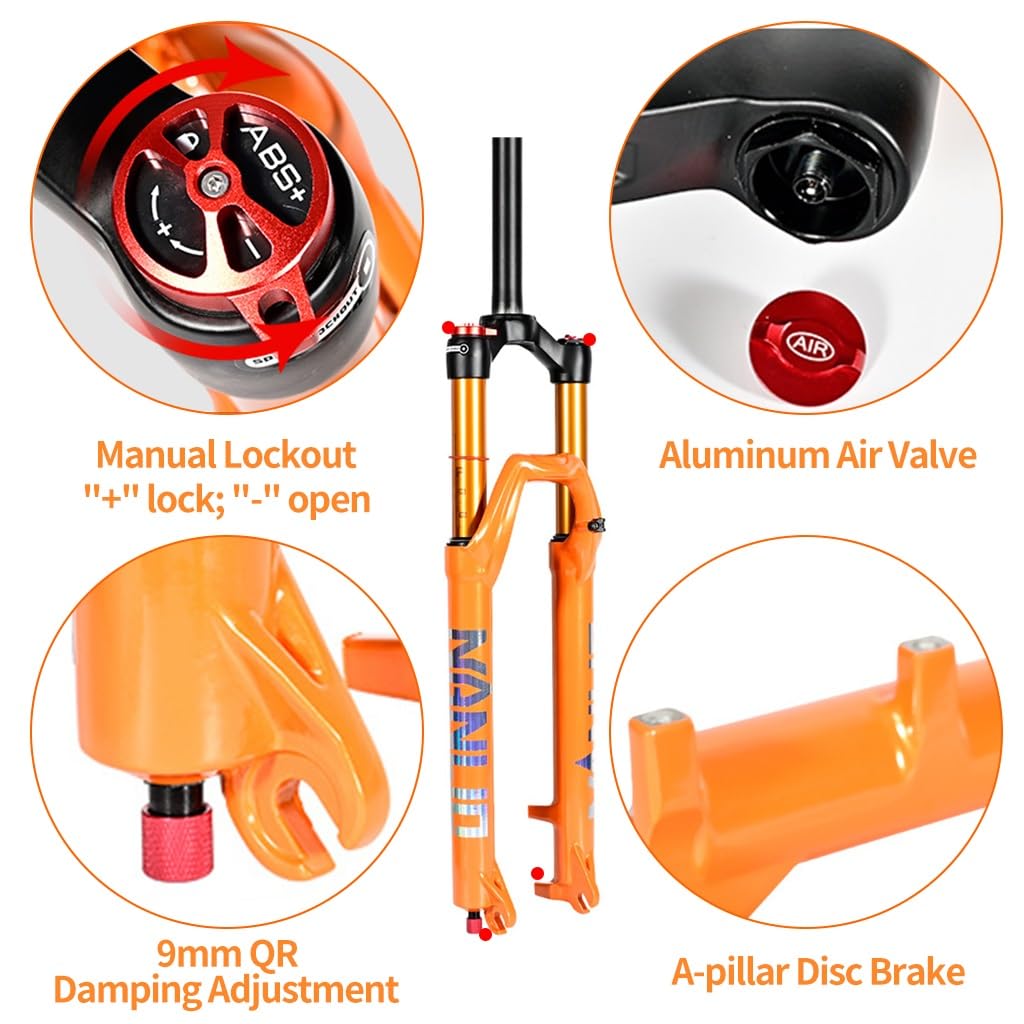 Fourche Suspension Pneumatique VTT 26/27,5'' – Débattement 140 Mm, Axe Traversant 15x100, Aluminium/Magnésium, Verrouillage Manuel Ou Distant, 32 Mm