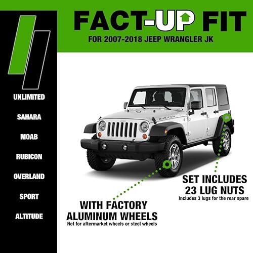 Miniatura 10 de DPAccessories Tuercas de llanta compatibles con Jeep Wrangler JK 2007-2018, con ruedas de aluminio del mercado de accesorios, tuercas negras -