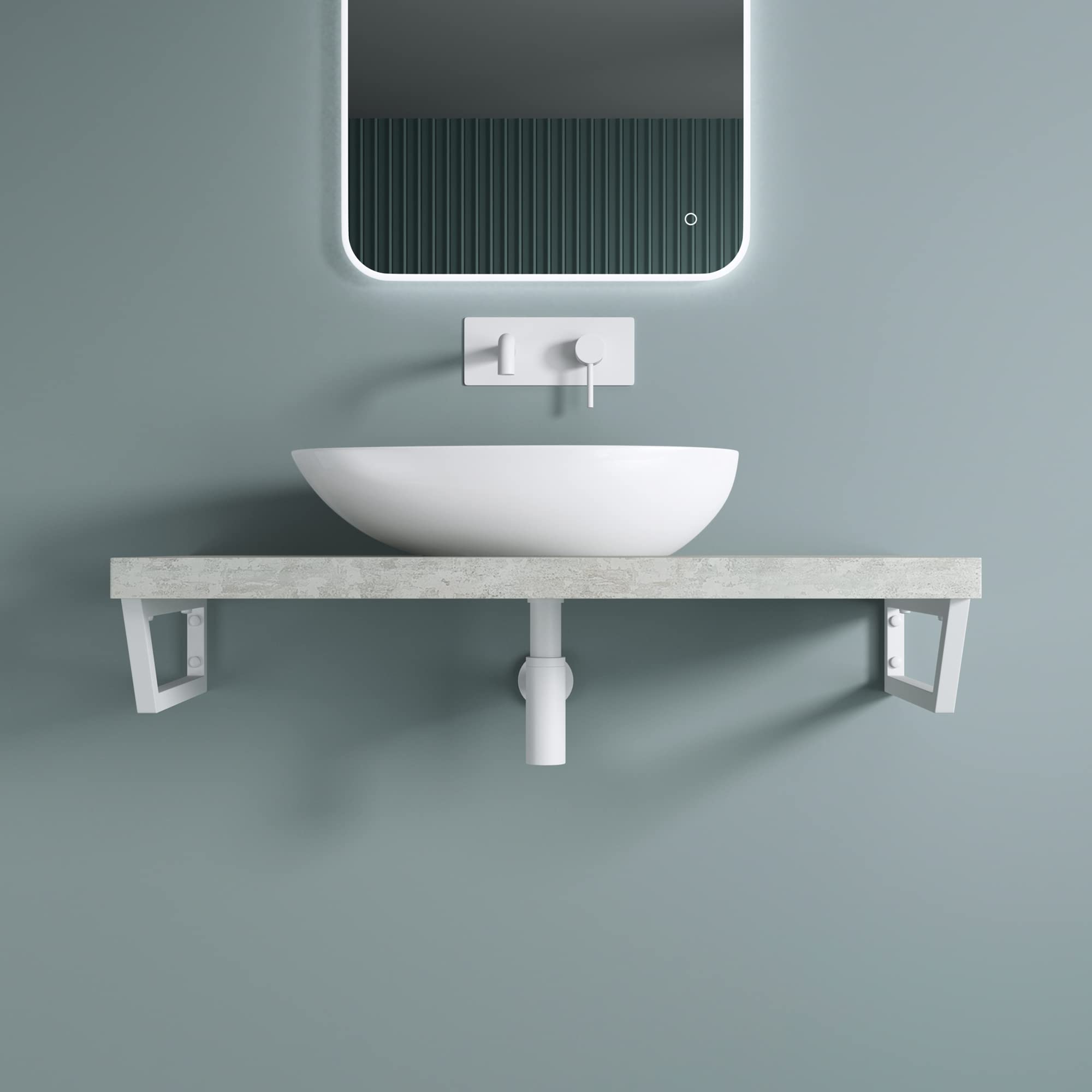 doporro Soporte de Pared para Encimera o Tocador en Acero Inoxidable Blanco 48×2,5×15 cm – También Funciona como Toallero, Set de 2, Modelo WH04