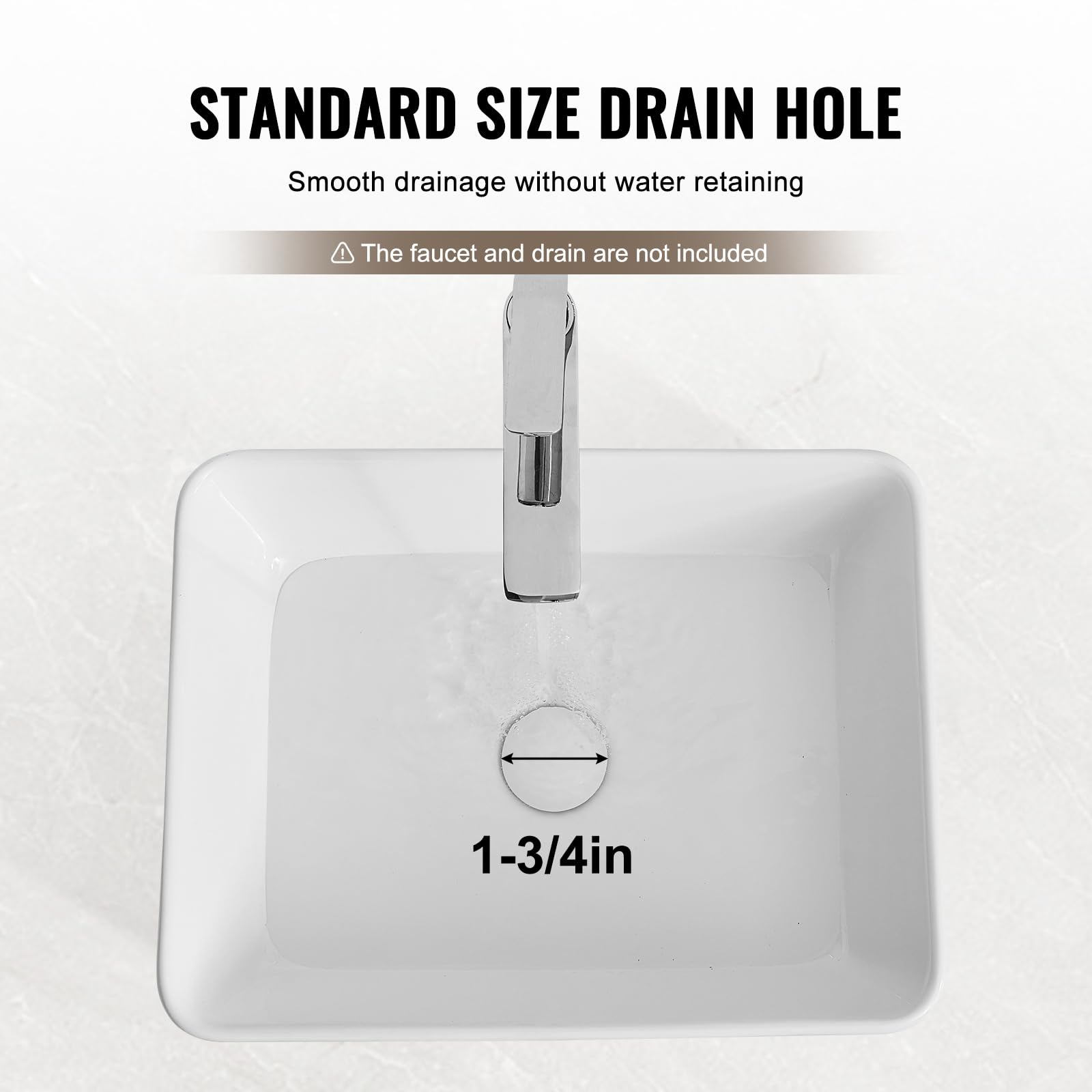 VEVOR Lavabo Rectangular, Lavabo de Cerámica Engrosada Blanca Brillante para Baño sobre Encimera, Estilo Moderno, Elegante y Luminoso, Perfecto para Baño, Hotel, Inodoro, 482 x 373 x 135 mm, φ 43 mm